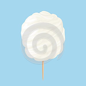 White cotton candy isolated on blue background. Vector cartoon illustration.