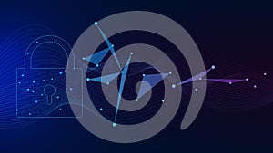 Cyber security technology concept with padlock and plexus