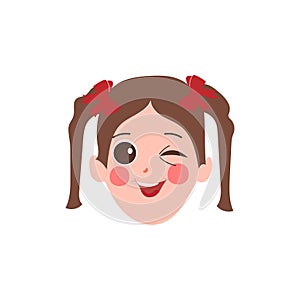 Little girl face expression, set of cartoon vector illustrations