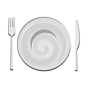 Dish, Empty plate with knife and fork isolated on a white background.