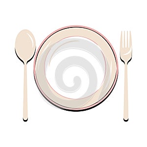 Dish, Empty plate with knife and fork isolated on a white background.