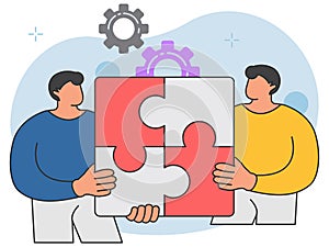 Guys holding jigsaw puzzle