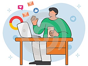 Man working on social media