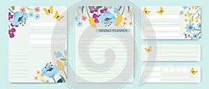 Vector weekly planner template with abstract flower pattern. Organizer and schedule with space for notes goals and to-do list.
