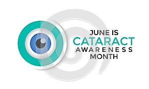 Cataract awareness month is observed every year in June. It cause by clouding on the lens of the eyes photo