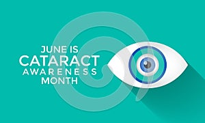 Cataract awareness month is observed every year in June. It cause by clouding on the lens of the eyes photo