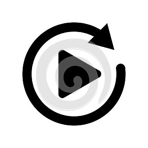 Replay icon. Video movie play button vector sign. Flat design. Playback symbol. Restart. Repeat. Music refresh. Circular arrow. photo