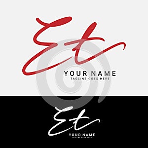 E, T, ET Initial letter logo. Alphabet ET Handwritten Signature logo photo