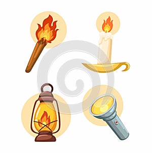 Lighting Tools Evolution Object Collection Set Cartoon Illustration Vector
