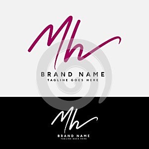 M, H, MH Initial letter logo. Alphabet MH Handwritten Signature logo photo