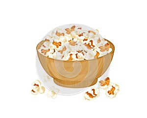 Popcorn in bowl isolated on white background.