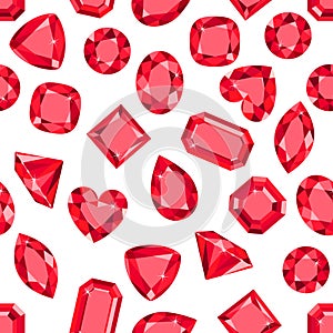 Red gemstones seamless pattern. Jewellery background.