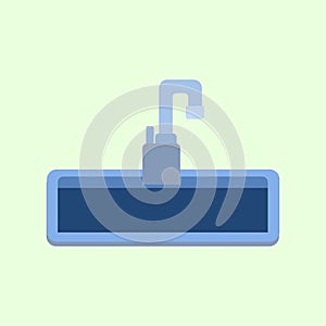 Illustration of a kitchen sink with a modern minimalist design, featuring a curved water tap and a blue sink