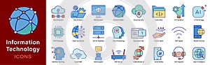 Information Technology Icons Pack â 24 Editable Symbols for Networking, AI, Cloud, Security and Software