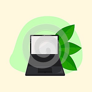 Eco-Friendly Laptop Illustration with Green Leaves â Sustainable Technology Concept