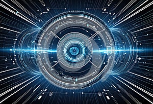 Diverse team collaborating around glowing data visualizations.