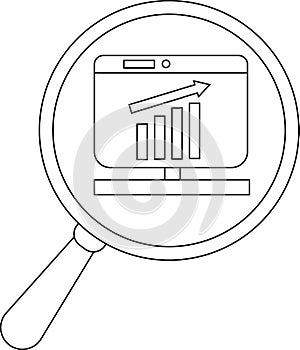 Data Analysis Magnifying Glass on Growth Chart, Line Art
