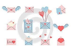 Vector illustration set of envelopes and love letters.