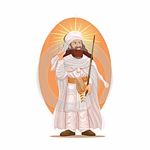 Zoroaster AKA Zarathustra Persian Ancient Spiritual Prophet with Sacred Staff Figure Illustration Vector