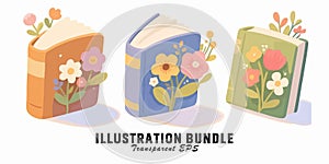 Art of illustration bundle of books with flowers