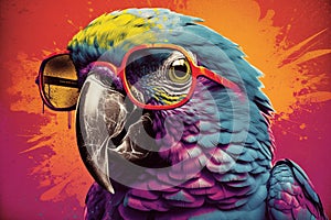 Art Illustration Of Colorful Smart Parrot Wearing Glasses