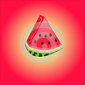 Art & Illustration. A slice of watermelon with seeds on a red background . Summer vector image