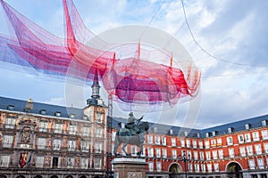 Art installation above Madrid`s main square