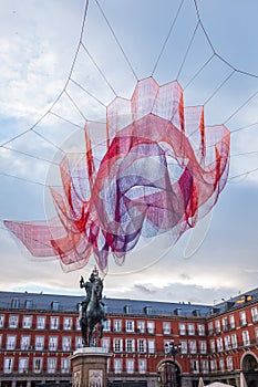 Art installation above Madrid`s main square