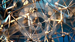 An art installation featuring intersecting metal rods representing the strong gluon interactions on a QCD lattice photo