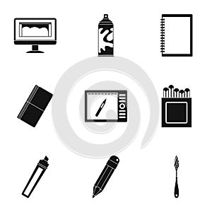 Art instruments icons set, simple style