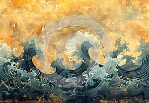 art of of Japanese wave background. Generated- AI