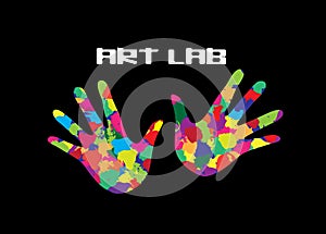 Art Lab Icon. Painted Hands Inspiration concept for art education