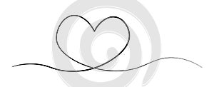 Art line continuous heart icon isolated on white background. Love outline symbol