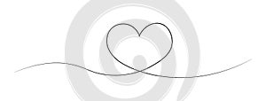 Art line continuous heart icon isolated on white background. Love outline symbol, Valentine\'s Day