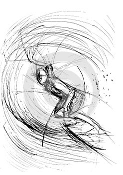Art line of wave surfer in action - Sketch