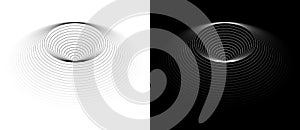 Art lines in circle shape as symbol, logo or icon. Black shape on a white background and the same white shape on the black side