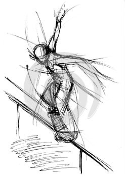 Art lines of a kick board rider in action - Sketch