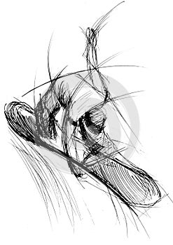 Art lines of a kick board rider in action - Sketch