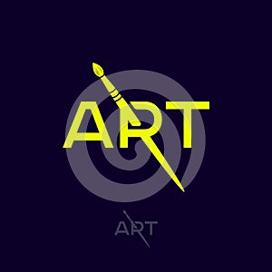 Art Logo. R Monogram With Art Brush. Artistic School Or Gallery Emblem. Typography.