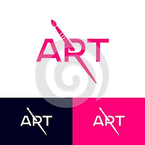 Art Logo. R Monogram With Art Brush. Artistic School Or Gallery Emblem. Typography.