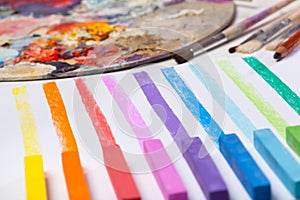 Art materials and colored lines photo