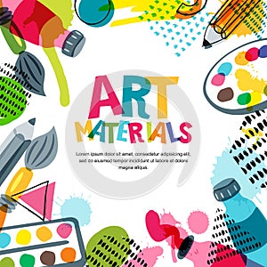 Art materials for design and creativity. Vector doodle illustration. Banner, poster or frame background.