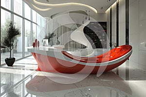 Art modern nouveau office design, infusing sophistication creativity workspace aesthetics, sleek lines, bold accents