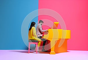 art music concept colourful trend piano performance illustration modern people. Generative AI.