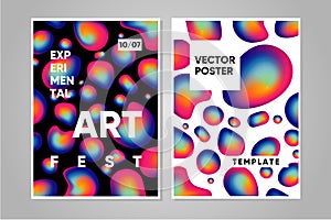 Art and music poster template with trendy background. Abstract vector gradient. Liquid futuristic shapes. Experimental