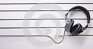 Art music studio background with dj headphones photo