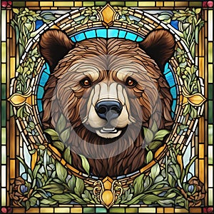 Art Nouveau Bear Vitral Window