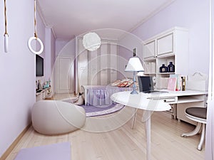 Art nouveau bedroom with work area