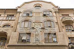 Art nouveau decorated facade after renovation