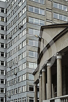 Art Nouveau facade and modern building